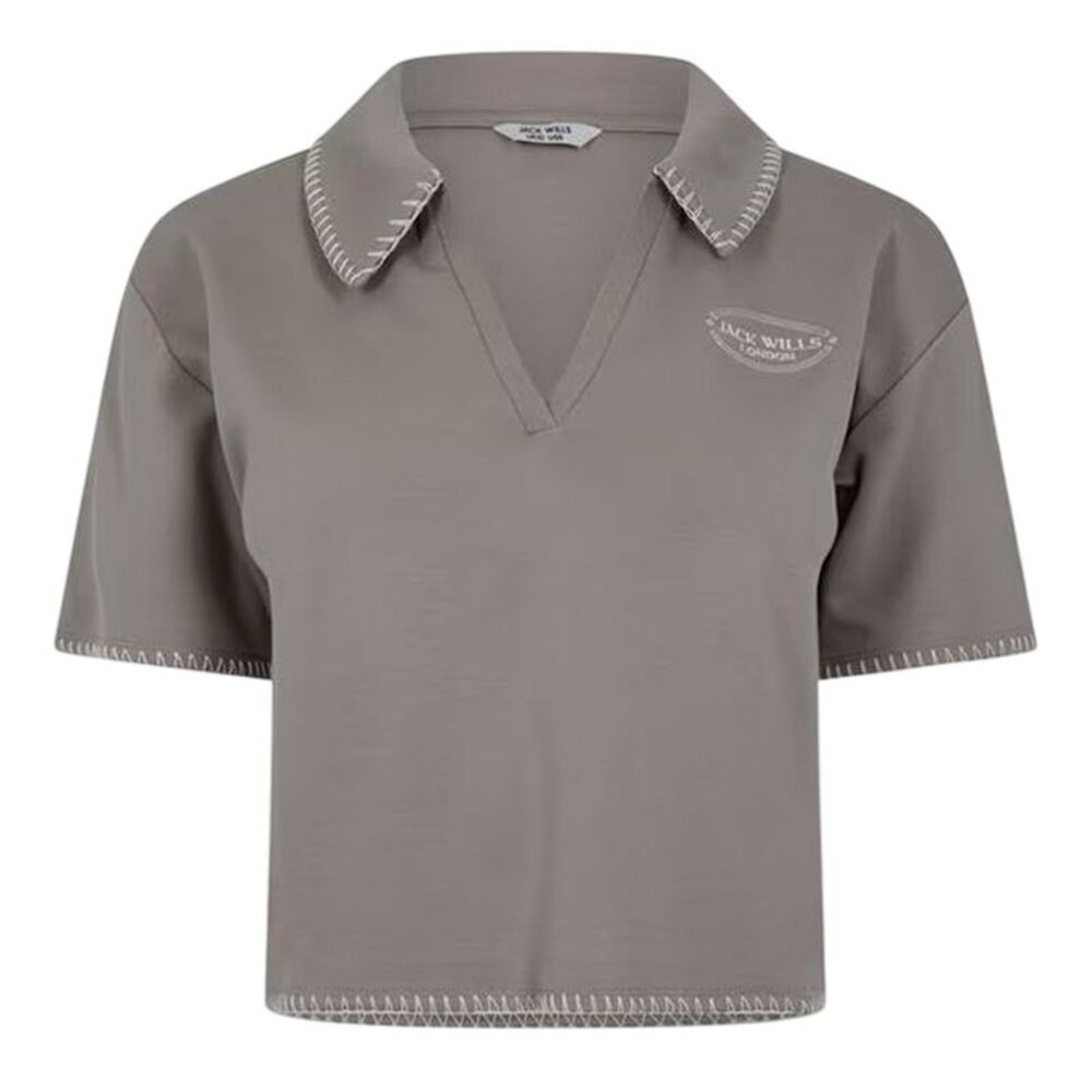 Jack Wills Womens/Ladies Collared V Neck Crop Top / Taupe
